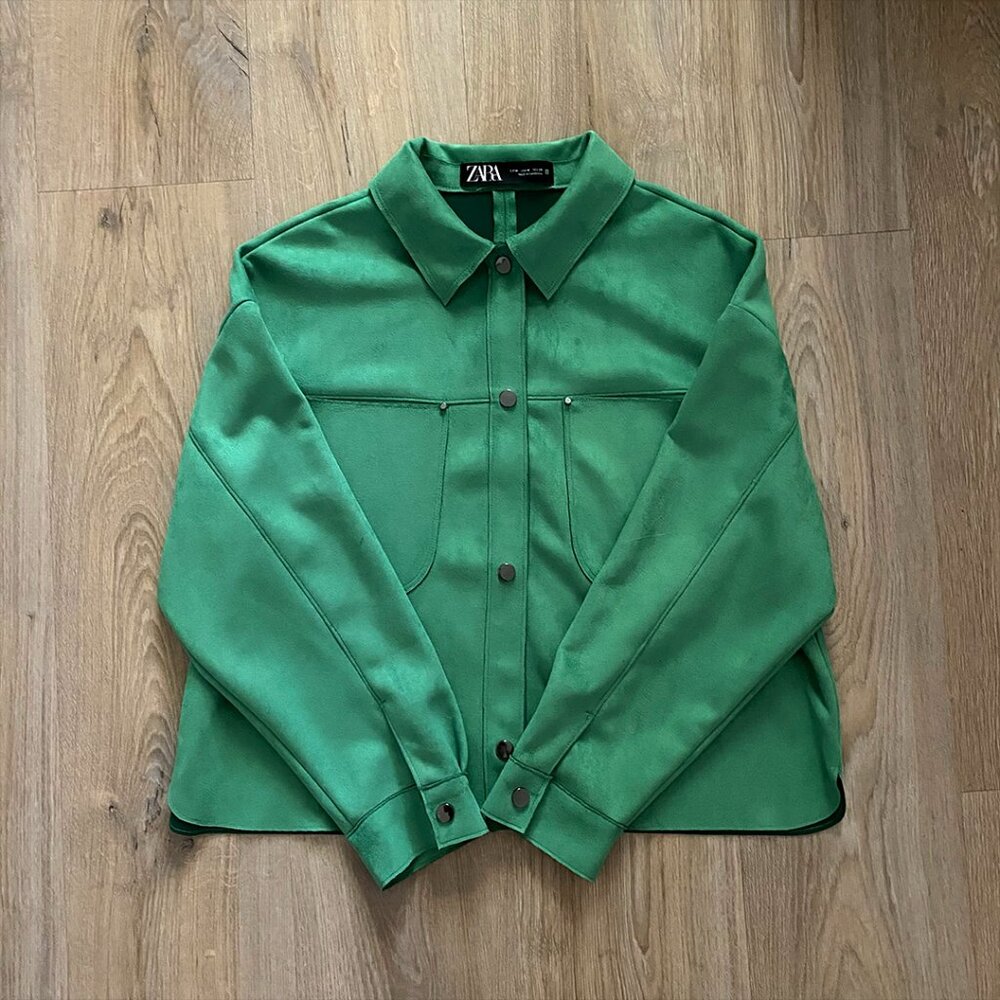 Zara Green Snap Button Boxy Fit Shirt Jacket